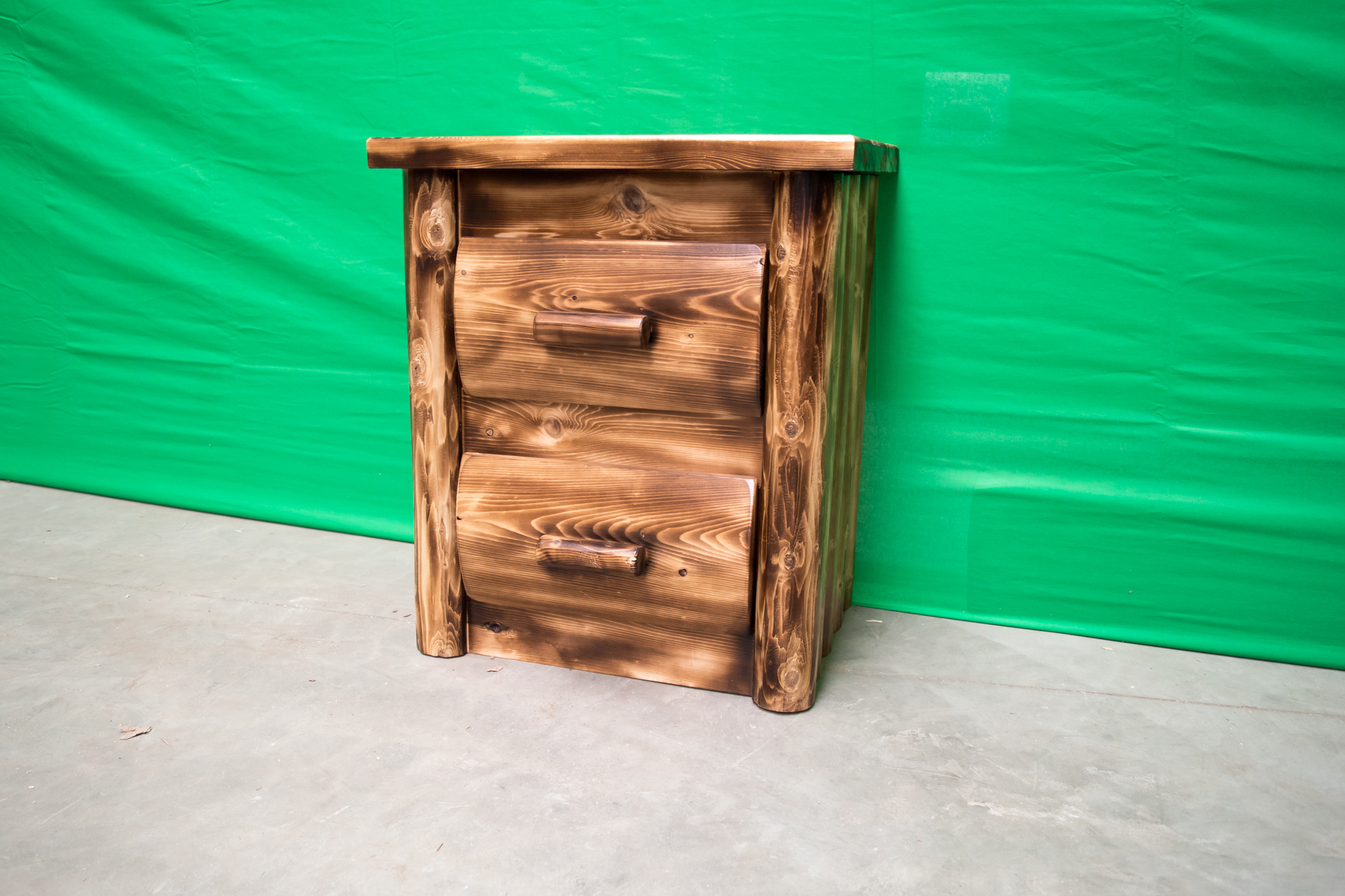 Northern Torched Cedar 2 Drawer Log Nightstand Amish Log Furniture