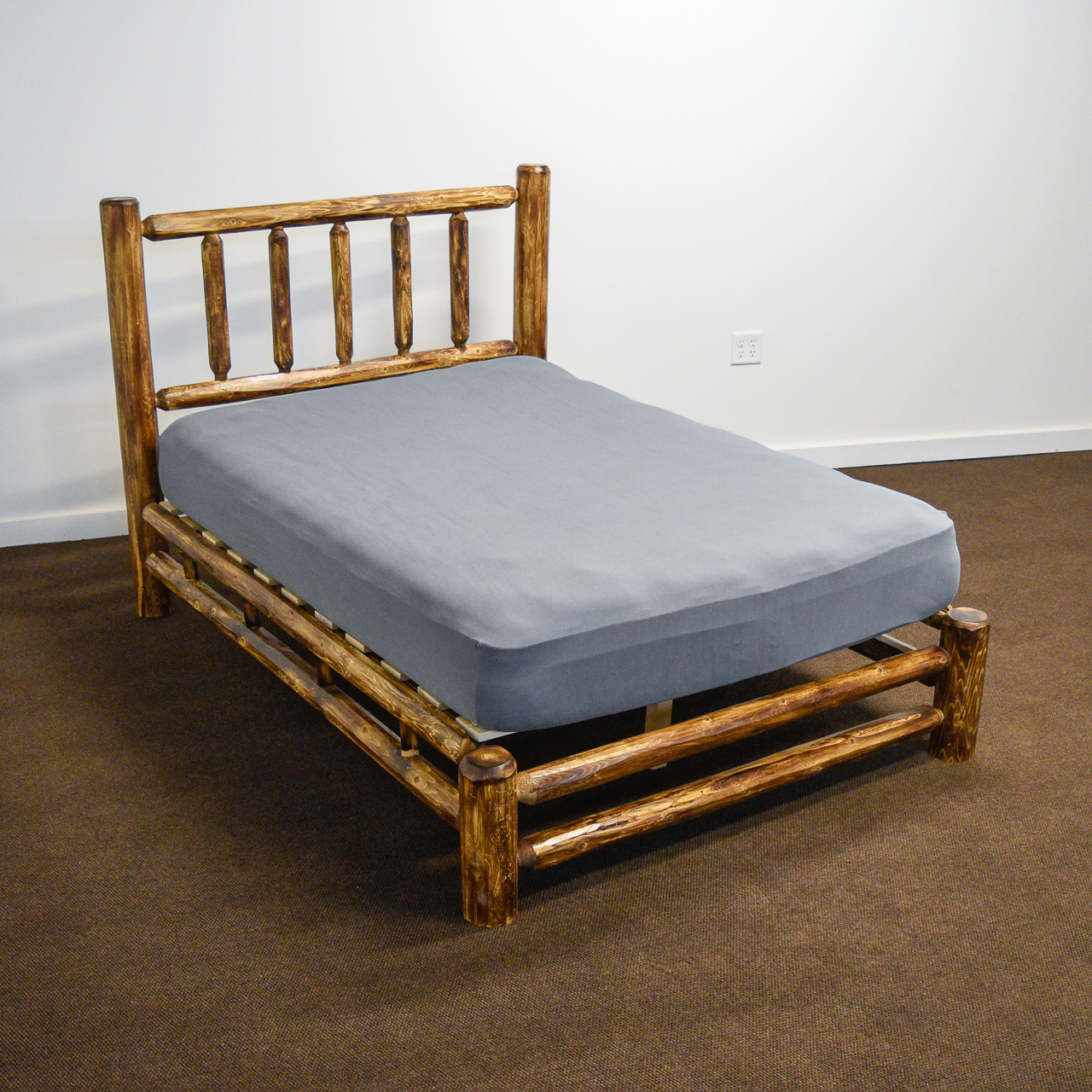 Northern Torched Cedar Log Platform Bed Amish Log Furniture