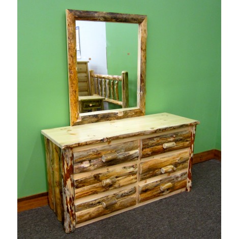 Northern Rustic Pine 6 Drawer Log Dresser W Mirror Amish Log